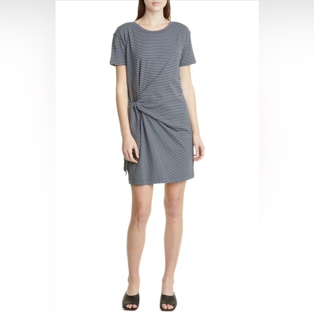 Vince. Striped lined jersey short sleeve side tie shirt dress